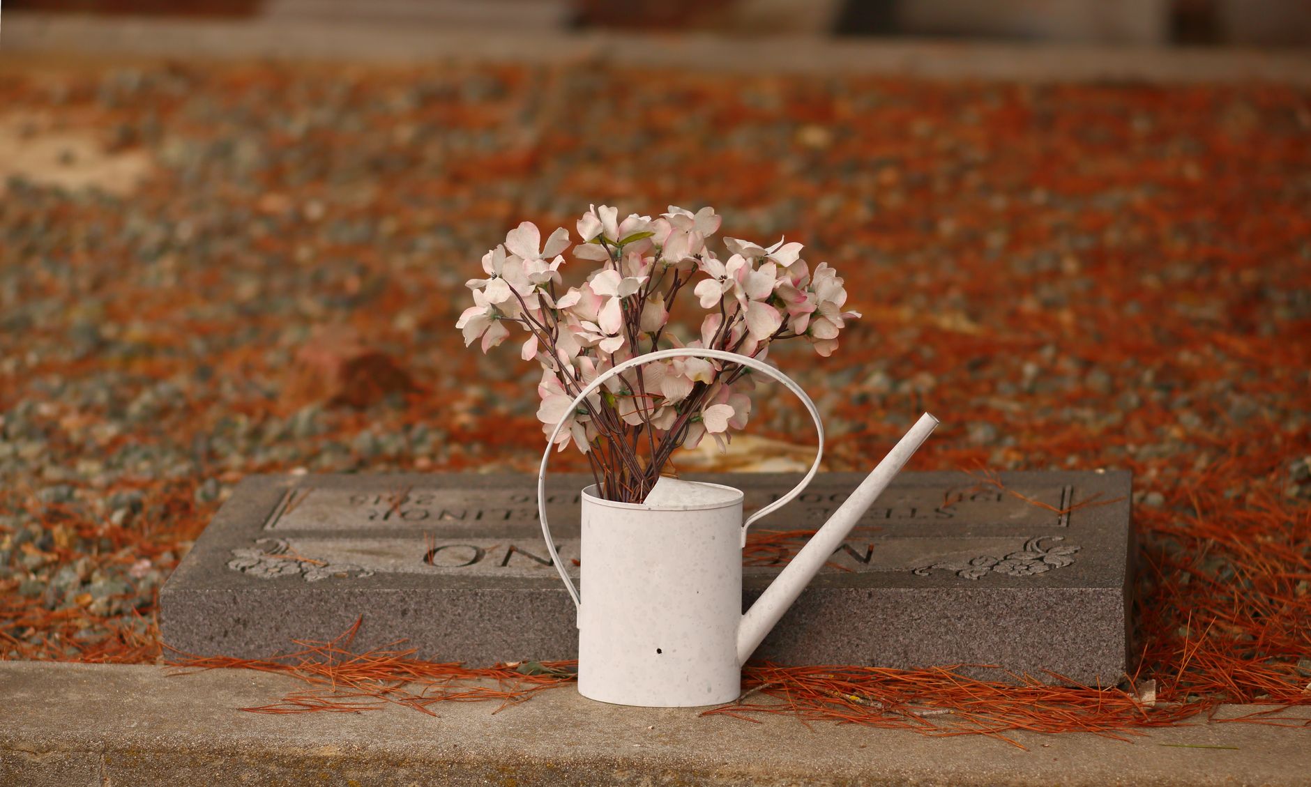A small floral tribute placed at a memorial site